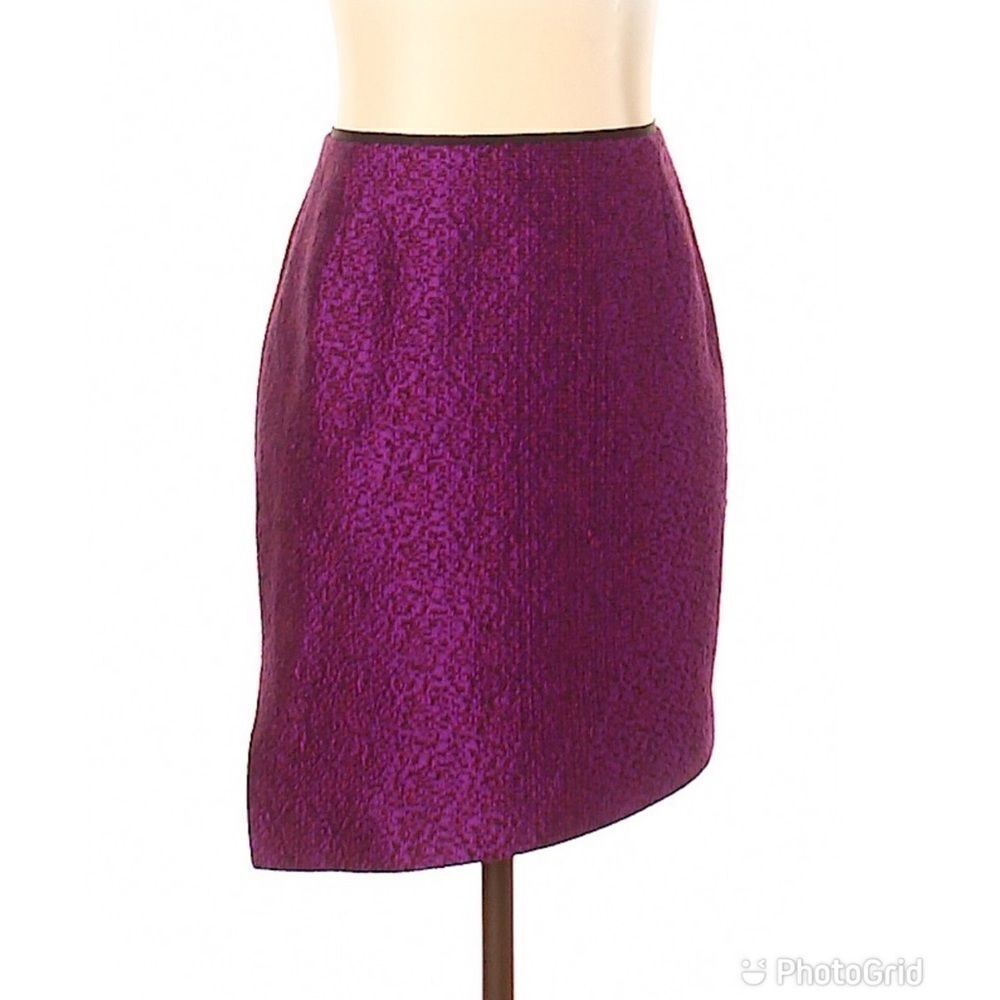 ELIE TAHARI Purple Metallic Tweed Pencil‎ Skirt Mini Wool Asymmetrical Size 2
